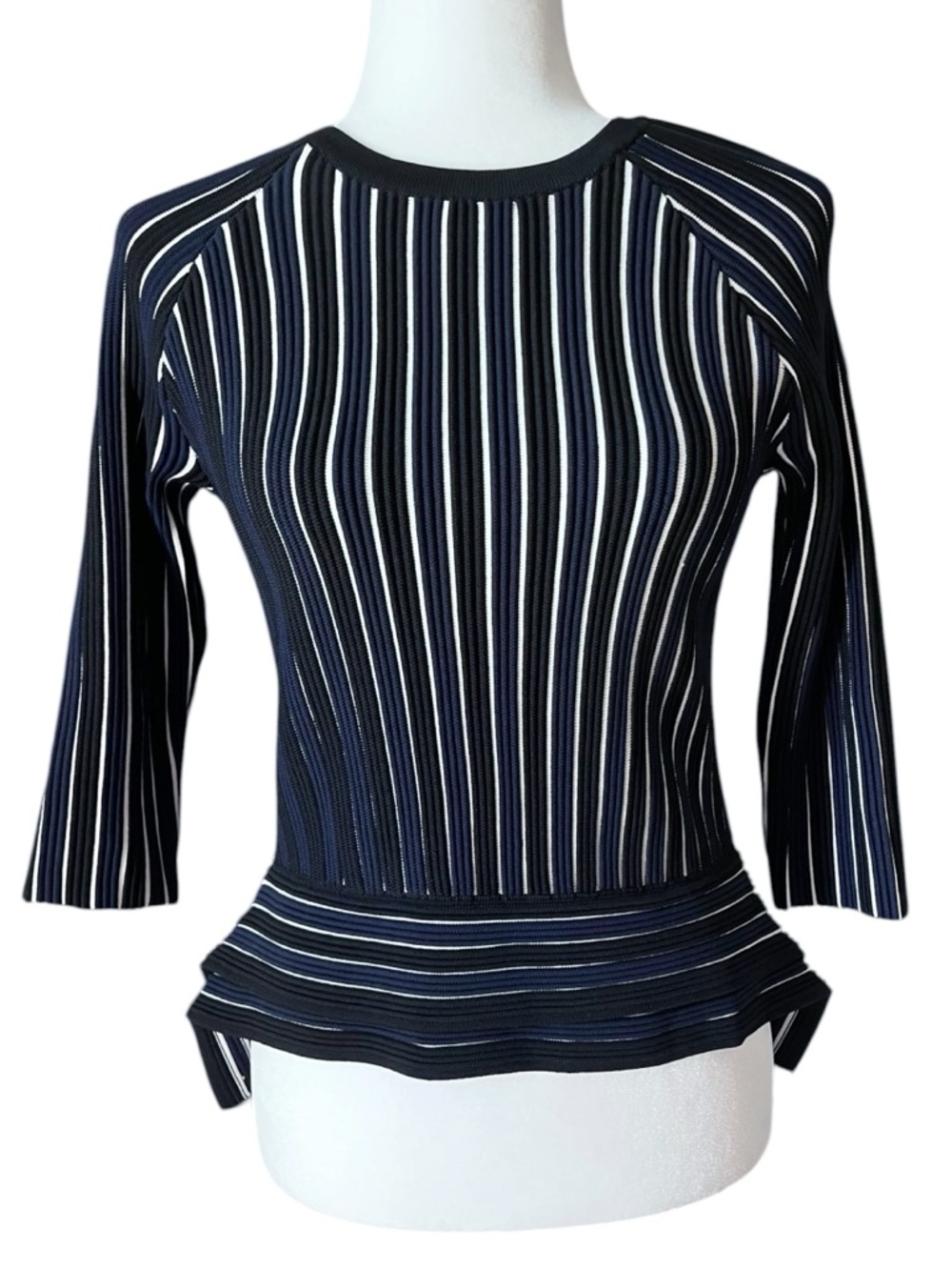 Jonathan Simkhai Ribbed Intarsia Stripe Peplum Knit Sculptured Top Size Small